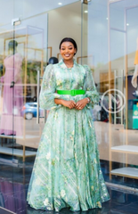 Elegant mint green floral maxi dress