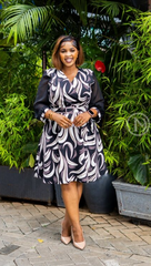 Elegant black with white abstract print skater dress