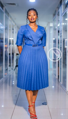Elegant royal blue pleated midi dress