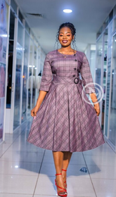Elegant purple checkered midi dress