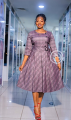Elegant purple checkered midi dress