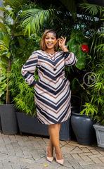Elegant chevron-striped shift dress