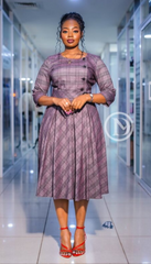 Elegant purple checkered midi dress