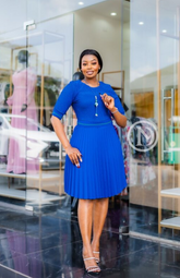 Elegant royal blue pleated skater dress