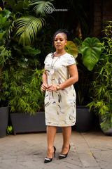 Elegant yellow abstract print dress