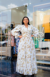 Elegant white with yellow floral maxi dress
