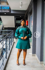 Elegant emerald green lace yoke A-line shift