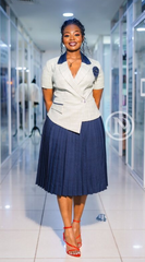 Elegant checkered and navy blue pleated mock dress