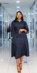 Elegant navy blue shirt midi dress