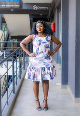 Elegant sleeveless abstract print A-line dress with ruffled hem