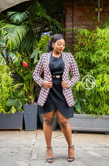 Elegant pink and black checkered blazer