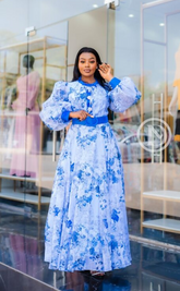 Elegant blue floral maxi dress