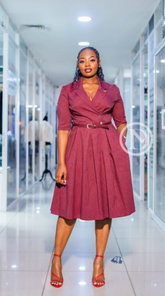 Elegant burgundy pinstripe official dress