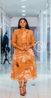 Elegant brown dress set with midi dress and jacket