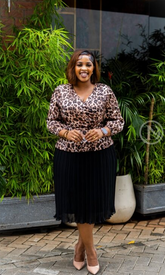 Elegant leopard print and black midi mock dress