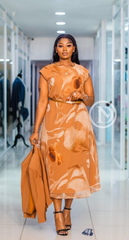 Elegant brown dress set with midi dress and jacket