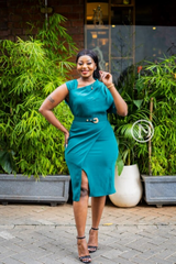 Chic emerald green asymmetrical dress