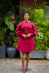 Elegant , chic lace yoke A-line shift
