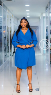 Elegant royal blue wrap dress