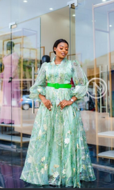 Elegant mint green floral maxi dress