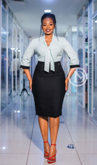 Elegant mint green and black mock pencil dress