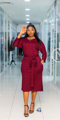 Elegant striking burgundy midi dress
