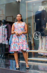 Elegant sleeveless floral A-line dress