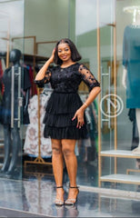 Elegant chic black tiered skater dress