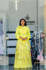Elegant vibrant yellow maxi dress