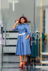 Elegant blue shirt skater dress