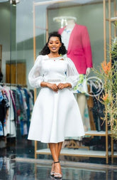 Elegant white midi dress