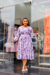 Elegant purple floral midi dress