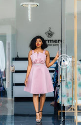 Chic pastel pink skater dress