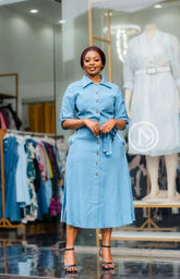 Elegant stylish light blue midi dress