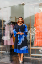 Elegant stylish blue and black shift dress