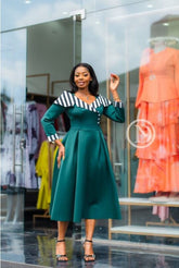 Elegant teal green midi dress