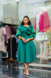 Elegant emerald green midi dress
