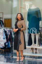 Elegant color-block pattern midi dress