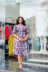 Elegant purple floral midi dress