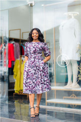 Elegant purple floral midi dress