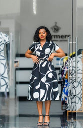 Elegant black with white skater dress