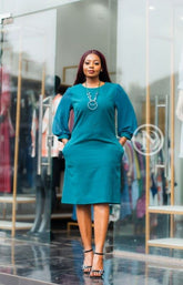 Elegant teal blue shift dress