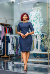 Elegant navy blue sheath dress