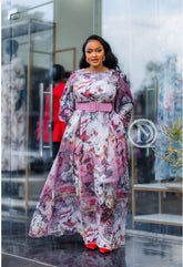 Elegant pink floral maxi dress