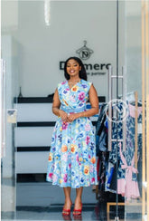 Light blue floral midi dress