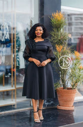 Elegant black midi dress