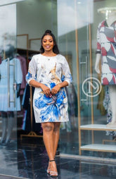 Elegant white floral shift dress