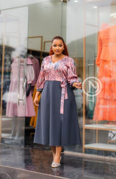 Elegant pink and gray A-line dress