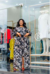 Elegant black floral maxi dress