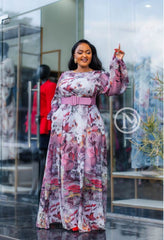 Elegant pink floral maxi dress